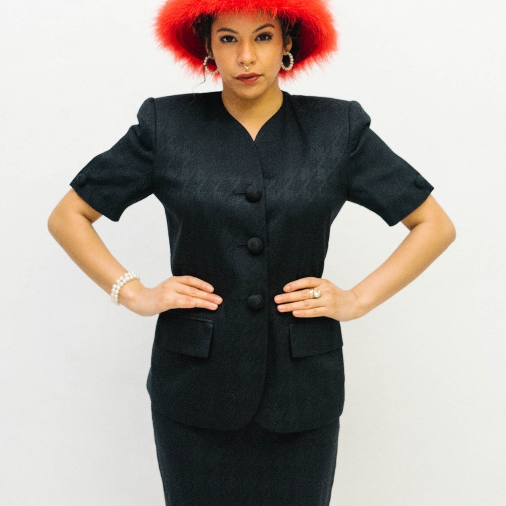 Vintage 80s Houndstooth Skirt Suit